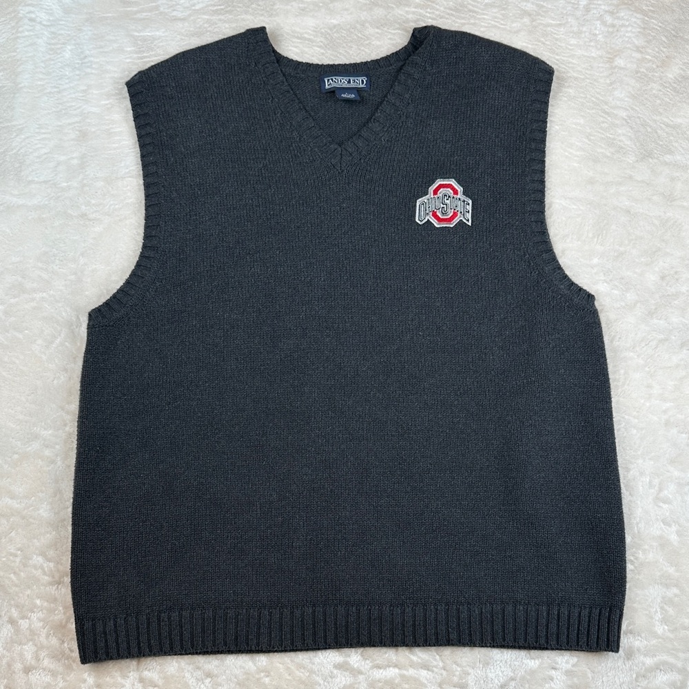 Lands' End Men's Charcoal V-Neck Sweater Vest Ohio State University Sz L